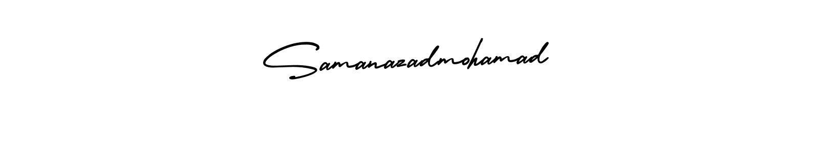 You should practise on your own different ways (AmerikaSignatureDemo-Regular) to write your name (Samanazadmohamad) in signature. don't let someone else do it for you. Samanazadmohamad signature style 3 images and pictures png