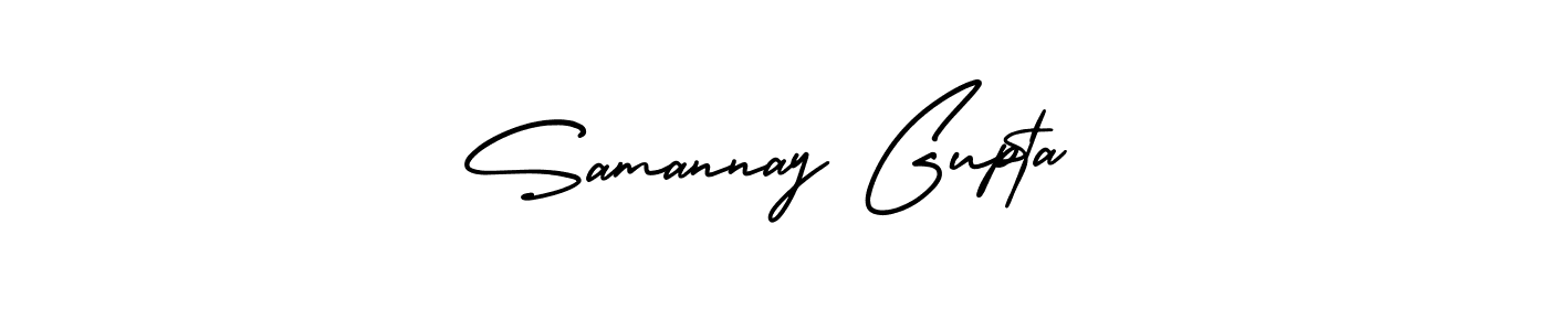 The best way (AmerikaSignatureDemo-Regular) to make a short signature is to pick only two or three words in your name. The name Samannay Gupta include a total of six letters. For converting this name. Samannay Gupta signature style 3 images and pictures png