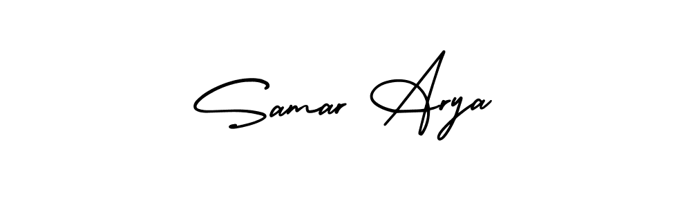 The best way (AmerikaSignatureDemo-Regular) to make a short signature is to pick only two or three words in your name. The name Samar Arya include a total of six letters. For converting this name. Samar Arya signature style 3 images and pictures png