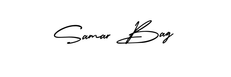 Check out images of Autograph of Samar Bag name. Actor Samar Bag Signature Style. AmerikaSignatureDemo-Regular is a professional sign style online. Samar Bag signature style 3 images and pictures png