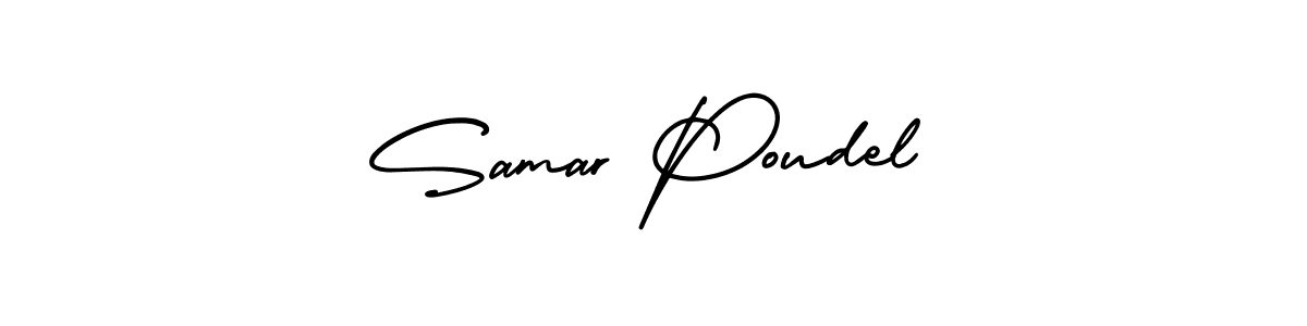 Use a signature maker to create a handwritten signature online. With this signature software, you can design (AmerikaSignatureDemo-Regular) your own signature for name Samar Poudel. Samar Poudel signature style 3 images and pictures png