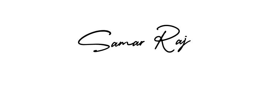 The best way (AmerikaSignatureDemo-Regular) to make a short signature is to pick only two or three words in your name. The name Samar Raj include a total of six letters. For converting this name. Samar Raj signature style 3 images and pictures png