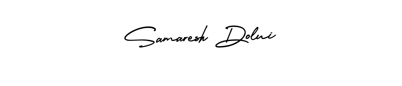 You should practise on your own different ways (AmerikaSignatureDemo-Regular) to write your name (Samaresh Dolui) in signature. don't let someone else do it for you. Samaresh Dolui signature style 3 images and pictures png