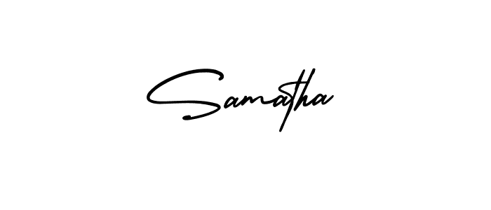 How to make Samatha name signature. Use AmerikaSignatureDemo-Regular style for creating short signs online. This is the latest handwritten sign. Samatha signature style 3 images and pictures png