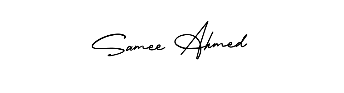 Similarly AmerikaSignatureDemo-Regular is the best handwritten signature design. Signature creator online .You can use it as an online autograph creator for name Samee Ahmed. Samee Ahmed signature style 3 images and pictures png