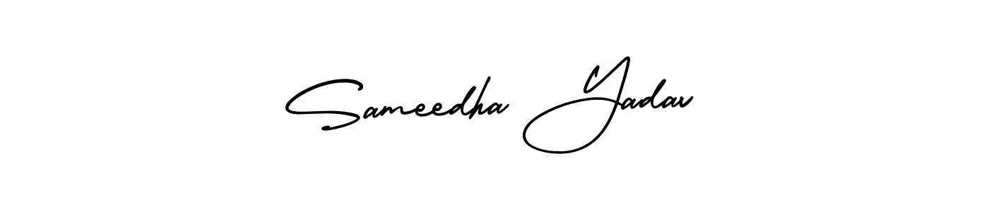 The best way (AmerikaSignatureDemo-Regular) to make a short signature is to pick only two or three words in your name. The name Sameedha Yadav include a total of six letters. For converting this name. Sameedha Yadav signature style 3 images and pictures png