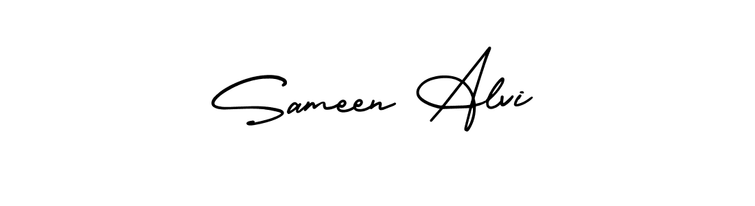 The best way (AmerikaSignatureDemo-Regular) to make a short signature is to pick only two or three words in your name. The name Sameen Alvi include a total of six letters. For converting this name. Sameen Alvi signature style 3 images and pictures png