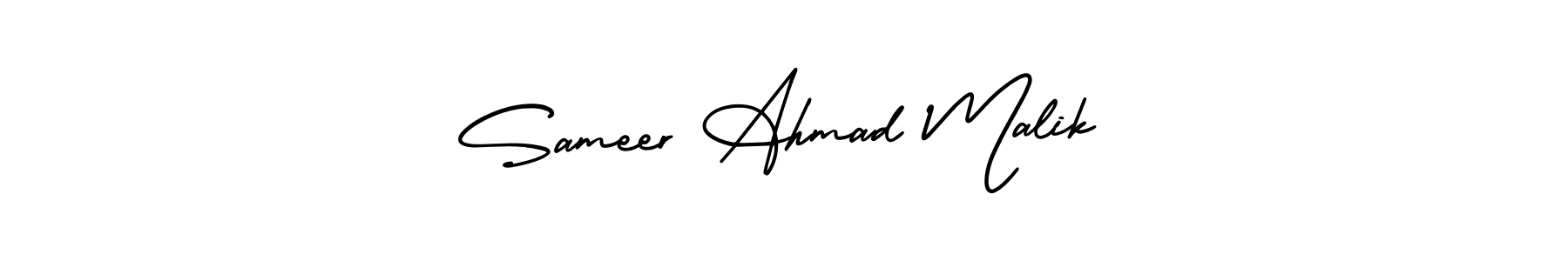 You should practise on your own different ways (AmerikaSignatureDemo-Regular) to write your name (Sameer Ahmad Malik) in signature. don't let someone else do it for you. Sameer Ahmad Malik signature style 3 images and pictures png