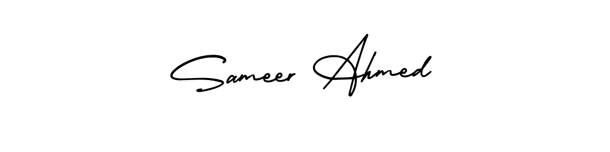 You should practise on your own different ways (AmerikaSignatureDemo-Regular) to write your name (Sameer Ahmed) in signature. don't let someone else do it for you. Sameer Ahmed signature style 3 images and pictures png