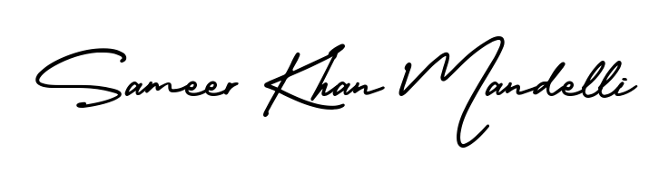 A stylish, flowing autograph style designed for name Sameer Khan Mandelli using AmerikaSignatureDemo-Regular typography. Perfect for digital creative projects. Sameer Khan Mandelli signature style 3 images and pictures png