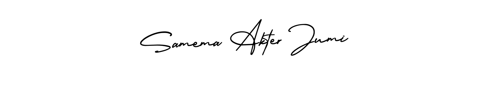 This is the best signature style for the Samema Akter Jumi name. Also you like these signature font (AmerikaSignatureDemo-Regular). Mix name signature. Samema Akter Jumi signature style 3 images and pictures png