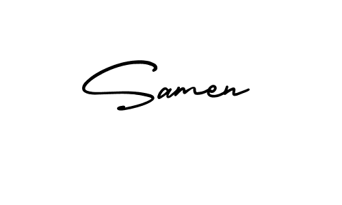 You should practise on your own different ways (AmerikaSignatureDemo-Regular) to write your name (Samen) in signature. don't let someone else do it for you. Samen signature style 3 images and pictures png