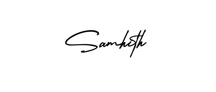 The best way (AmerikaSignatureDemo-Regular) to make a short signature is to pick only two or three words in your name. The name Samhith include a total of six letters. For converting this name. Samhith signature style 3 images and pictures png