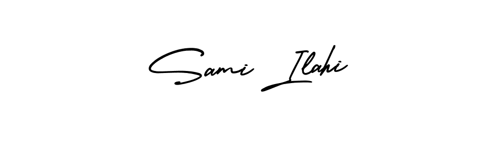 You should practise on your own different ways (AmerikaSignatureDemo-Regular) to write your name (Sami Ilahi) in signature. don't let someone else do it for you. Sami Ilahi signature style 3 images and pictures png