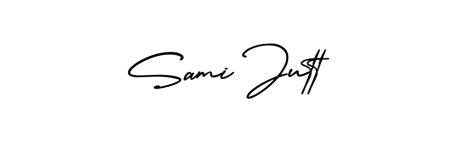 You should practise on your own different ways (AmerikaSignatureDemo-Regular) to write your name (Sami Jutt) in signature. don't let someone else do it for you. Sami Jutt signature style 3 images and pictures png