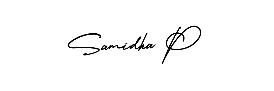 Samidha P stylish signature style. Best Handwritten Sign (AmerikaSignatureDemo-Regular) for my name. Handwritten Signature Collection Ideas for my name Samidha P. Samidha P signature style 3 images and pictures png