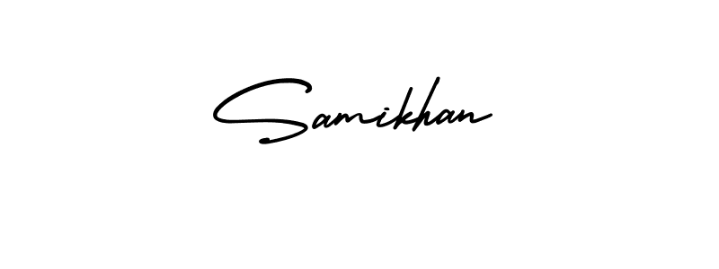 How to make Samikhan name signature. Use AmerikaSignatureDemo-Regular style for creating short signs online. This is the latest handwritten sign. Samikhan signature style 3 images and pictures png