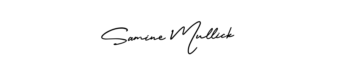 You should practise on your own different ways (AmerikaSignatureDemo-Regular) to write your name (Samine Mullick) in signature. don't let someone else do it for you. Samine Mullick signature style 3 images and pictures png