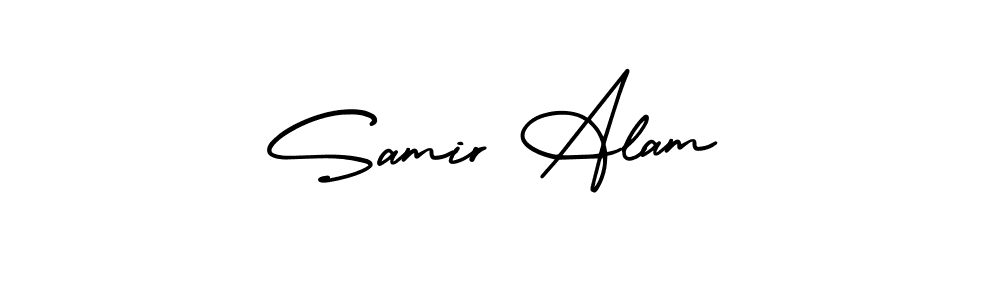 You should practise on your own different ways (AmerikaSignatureDemo-Regular) to write your name (Samir Alam) in signature. don't let someone else do it for you. Samir Alam signature style 3 images and pictures png