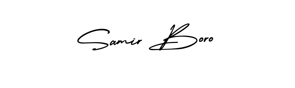 You should practise on your own different ways (AmerikaSignatureDemo-Regular) to write your name (Samir Boro) in signature. don't let someone else do it for you. Samir Boro signature style 3 images and pictures png