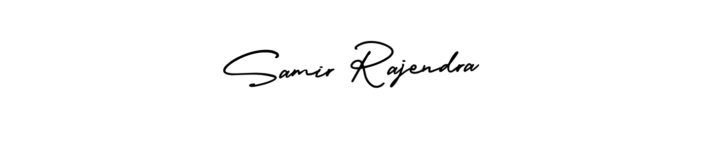 You should practise on your own different ways (AmerikaSignatureDemo-Regular) to write your name (Samir Rajendra) in signature. don't let someone else do it for you. Samir Rajendra signature style 3 images and pictures png