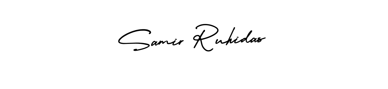 You should practise on your own different ways (AmerikaSignatureDemo-Regular) to write your name (Samir Ruhidas) in signature. don't let someone else do it for you. Samir Ruhidas signature style 3 images and pictures png