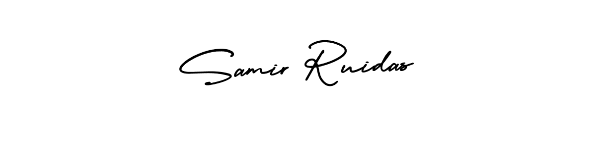 You should practise on your own different ways (AmerikaSignatureDemo-Regular) to write your name (Samir Ruidas) in signature. don't let someone else do it for you. Samir Ruidas signature style 3 images and pictures png