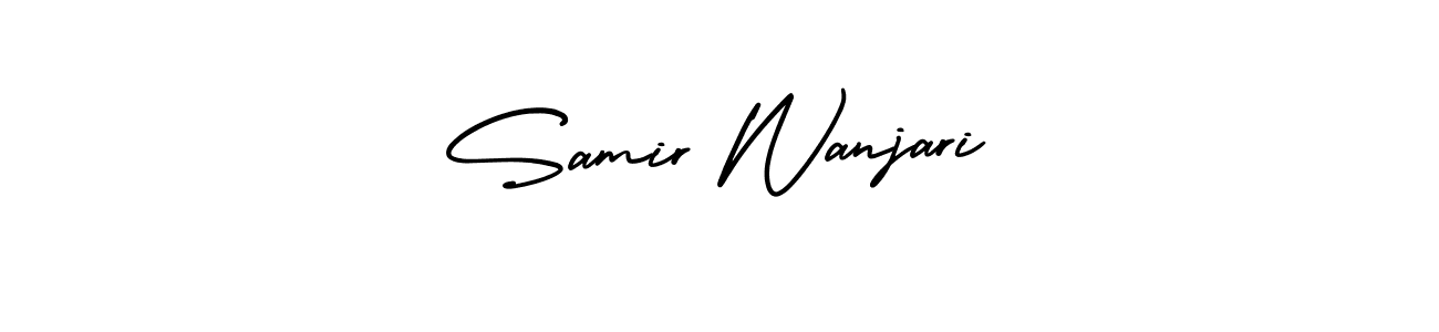 The best way (AmerikaSignatureDemo-Regular) to make a short signature is to pick only two or three words in your name. The name Samir Wanjari include a total of six letters. For converting this name. Samir Wanjari signature style 3 images and pictures png