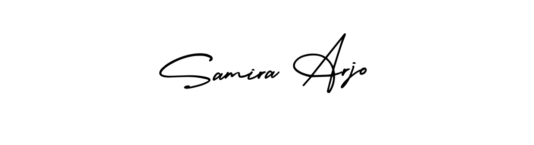 This is the best signature style for the Samira Arjo name. Also you like these signature font (AmerikaSignatureDemo-Regular). Mix name signature. Samira Arjo signature style 3 images and pictures png