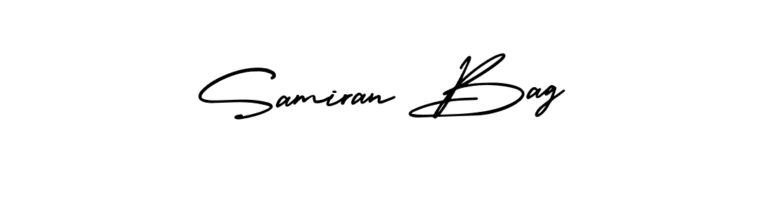 The best way (AmerikaSignatureDemo-Regular) to make a short signature is to pick only two or three words in your name. The name Samiran Bag include a total of six letters. For converting this name. Samiran Bag signature style 3 images and pictures png
