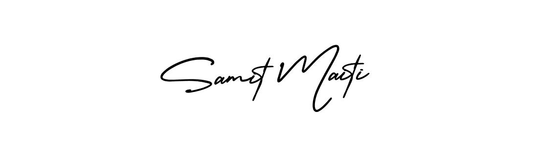 You should practise on your own different ways (AmerikaSignatureDemo-Regular) to write your name (Samit Maiti) in signature. don't let someone else do it for you. Samit Maiti signature style 3 images and pictures png