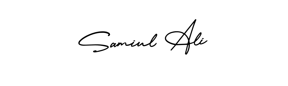See photos of Samiul Ali official signature by Spectra . Check more albums & portfolios. Read reviews & check more about AmerikaSignatureDemo-Regular font. Samiul Ali signature style 3 images and pictures png