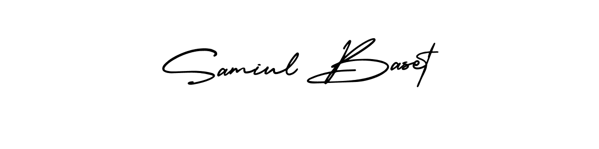 You should practise on your own different ways (AmerikaSignatureDemo-Regular) to write your name (Samiul Baset) in signature. don't let someone else do it for you. Samiul Baset signature style 3 images and pictures png