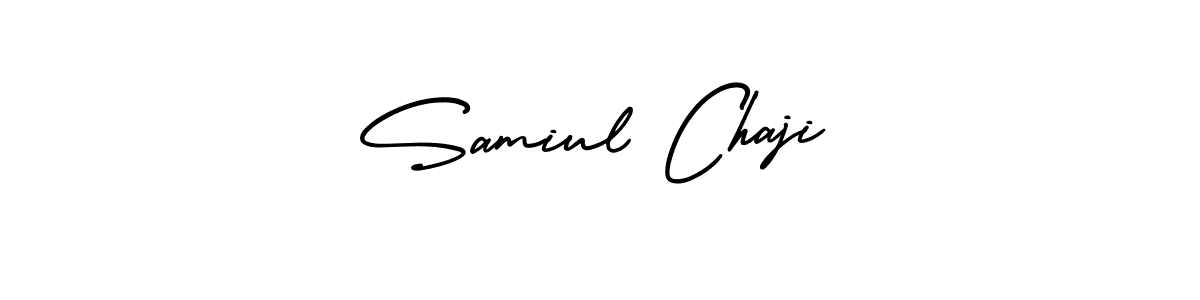 You should practise on your own different ways (AmerikaSignatureDemo-Regular) to write your name (Samiul Chaji) in signature. don't let someone else do it for you. Samiul Chaji signature style 3 images and pictures png