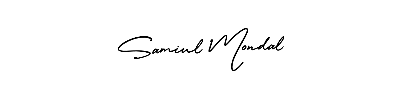 You should practise on your own different ways (AmerikaSignatureDemo-Regular) to write your name (Samiul Mondal) in signature. don't let someone else do it for you. Samiul Mondal signature style 3 images and pictures png
