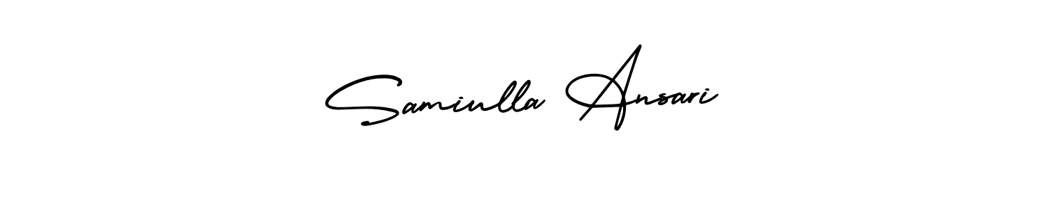 The best way (AmerikaSignatureDemo-Regular) to make a short signature is to pick only two or three words in your name. The name Samiulla Ansari include a total of six letters. For converting this name. Samiulla Ansari signature style 3 images and pictures png