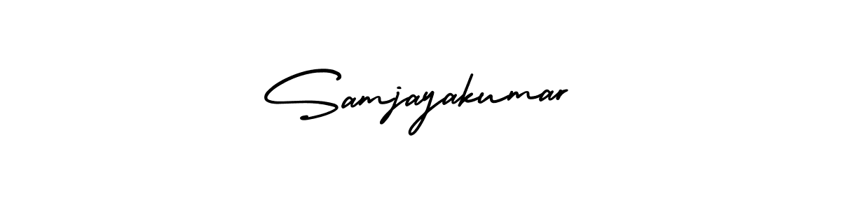 You should practise on your own different ways (AmerikaSignatureDemo-Regular) to write your name (Samjayakumar) in signature. don't let someone else do it for you. Samjayakumar signature style 3 images and pictures png