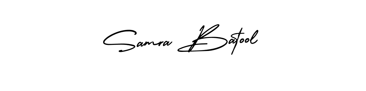 You should practise on your own different ways (AmerikaSignatureDemo-Regular) to write your name (Samra Batool) in signature. don't let someone else do it for you. Samra Batool signature style 3 images and pictures png