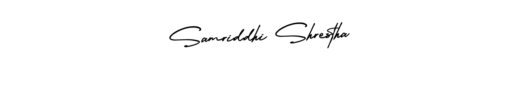 The best way (AmerikaSignatureDemo-Regular) to make a short signature is to pick only two or three words in your name. The name Samriddhi Shrestha include a total of six letters. For converting this name. Samriddhi Shrestha signature style 3 images and pictures png