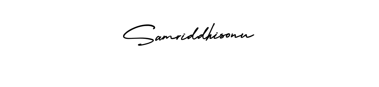 You should practise on your own different ways (AmerikaSignatureDemo-Regular) to write your name (Samriddhisonu) in signature. don't let someone else do it for you. Samriddhisonu signature style 3 images and pictures png