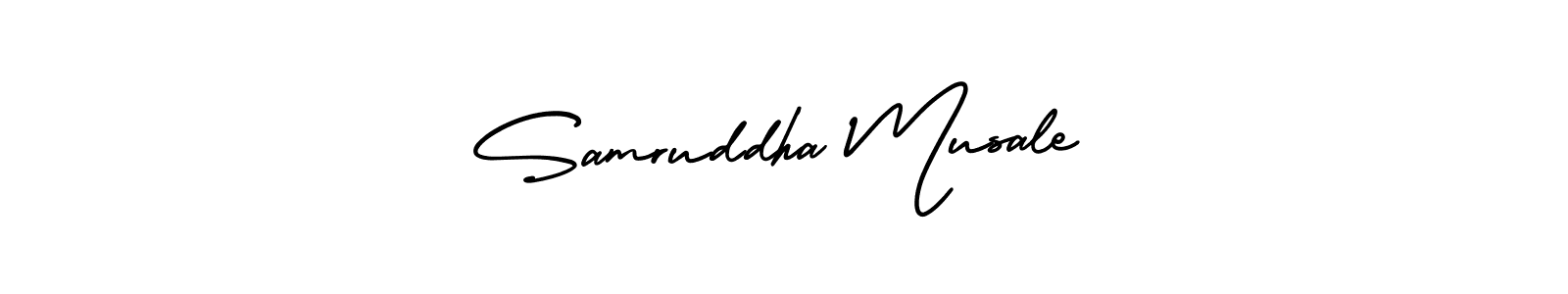 You should practise on your own different ways (AmerikaSignatureDemo-Regular) to write your name (Samruddha Musale) in signature. don't let someone else do it for you. Samruddha Musale signature style 3 images and pictures png