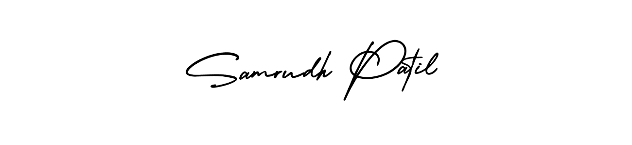 You should practise on your own different ways (AmerikaSignatureDemo-Regular) to write your name (Samrudh Patil) in signature. don't let someone else do it for you. Samrudh Patil signature style 3 images and pictures png