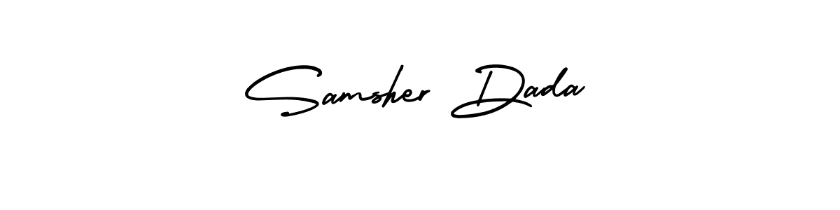 Similarly AmerikaSignatureDemo-Regular is the best handwritten signature design. Signature creator online .You can use it as an online autograph creator for name Samsher Dada. Samsher Dada signature style 3 images and pictures png