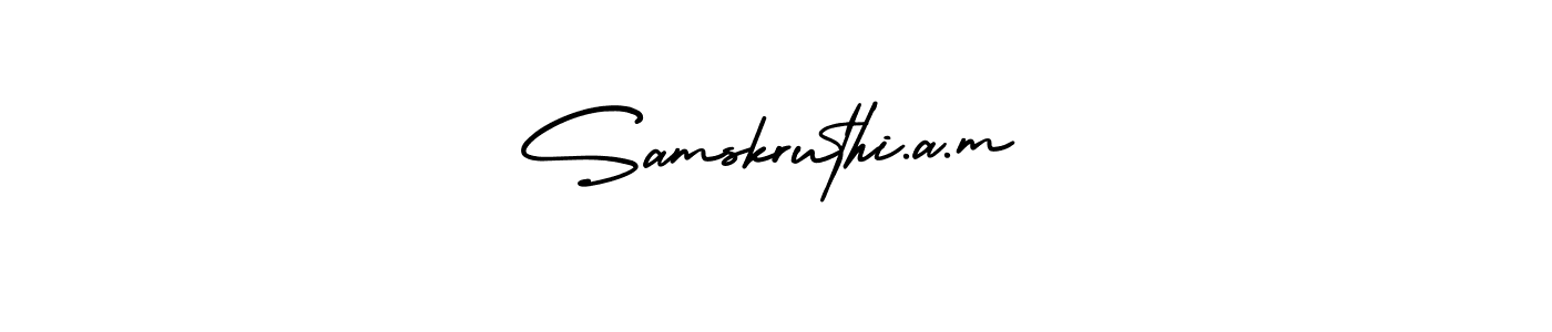 You should practise on your own different ways (AmerikaSignatureDemo-Regular) to write your name (Samskruthi.a.m) in signature. don't let someone else do it for you. Samskruthi.a.m signature style 3 images and pictures png