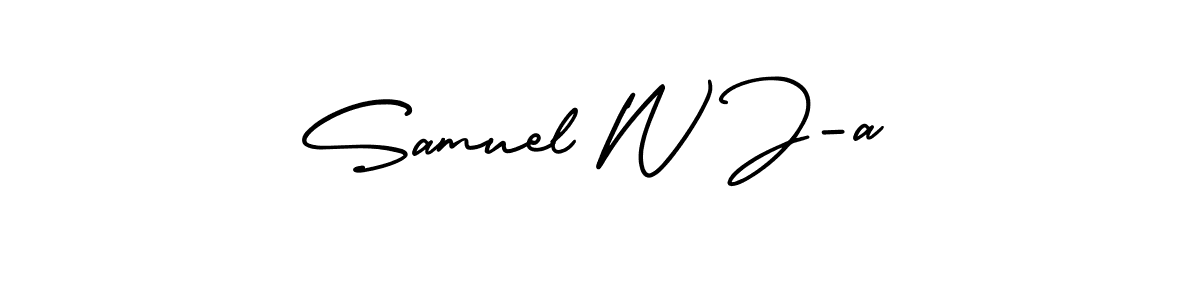 You should practise on your own different ways (AmerikaSignatureDemo-Regular) to write your name (Samuel W J-a) in signature. don't let someone else do it for you. Samuel W J-a signature style 3 images and pictures png