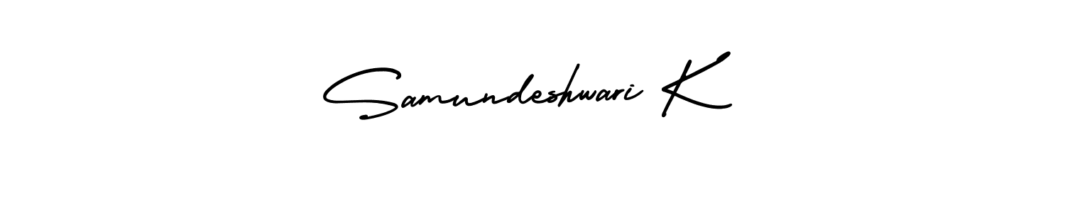 The best way (AmerikaSignatureDemo-Regular) to make a short signature is to pick only two or three words in your name. The name Samundeshwari K include a total of six letters. For converting this name. Samundeshwari K signature style 3 images and pictures png