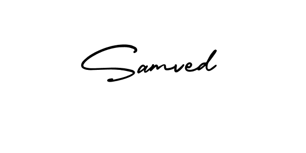 You should practise on your own different ways (AmerikaSignatureDemo-Regular) to write your name (Samved) in signature. don't let someone else do it for you. Samved signature style 3 images and pictures png