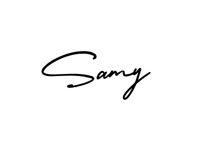 You should practise on your own different ways (AmerikaSignatureDemo-Regular) to write your name (Samy) in signature. don't let someone else do it for you. Samy signature style 3 images and pictures png