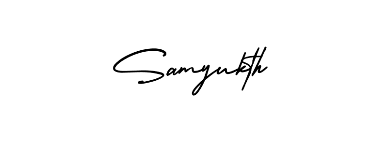 You should practise on your own different ways (AmerikaSignatureDemo-Regular) to write your name (Samyukth) in signature. don't let someone else do it for you. Samyukth signature style 3 images and pictures png