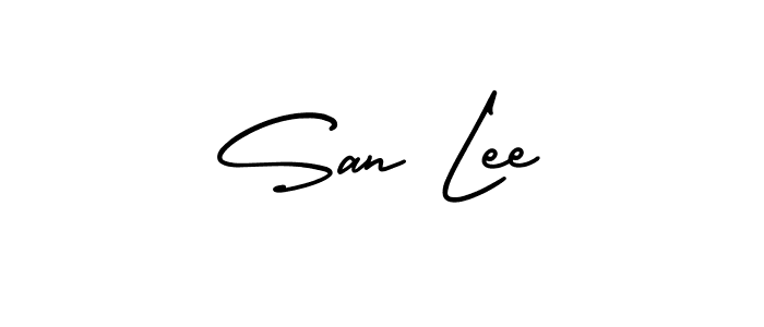 The best way (AmerikaSignatureDemo-Regular) to make a short signature is to pick only two or three words in your name. The name San Lee include a total of six letters. For converting this name. San Lee signature style 3 images and pictures png
